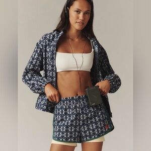 Anthropologie Navy Blue Printed Active Jacket and Shorts Set